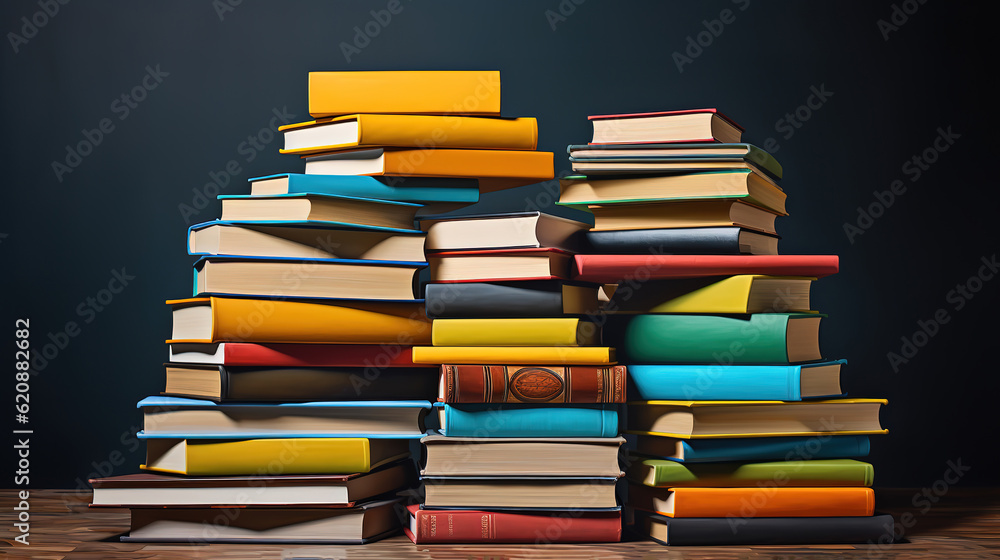 Close-up female student bring stack of books in class. Generative Ai Close-up female student bring stack of books in class. Generative Ai