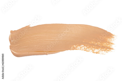 Gently beige strokes and texture of face highlighter or acrylic paint isolated on white background