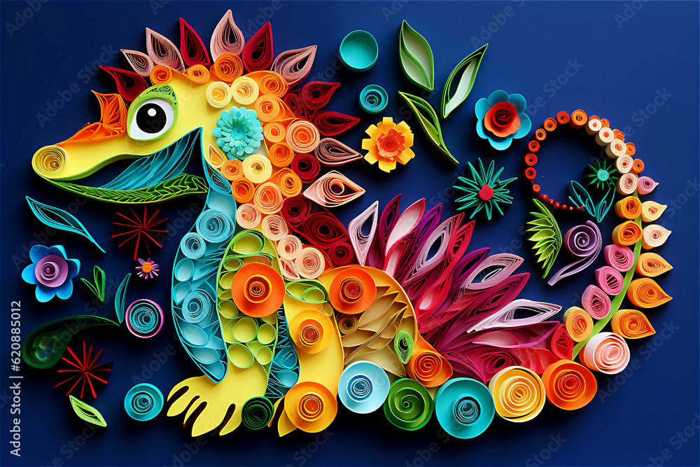 Dinosaur or Dragon, paper cut art. Post processed AI generated image Dinosaur or Dragon, paper cut art. Post processed AI generated image
