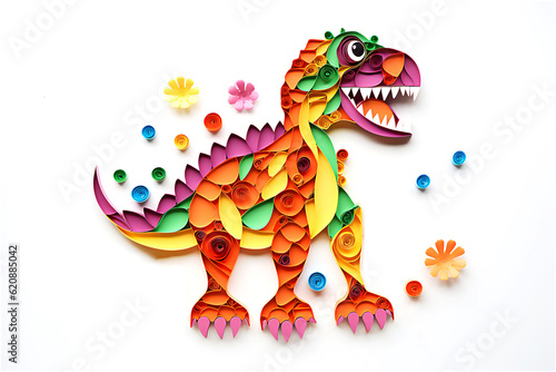 Dinosaur or Dragon  paper cut art.  Post processed AI generated image