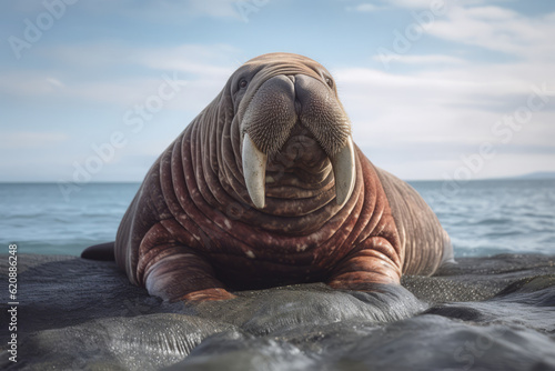 Walrus in nature, national geography, Wide life animals. AI Generated.