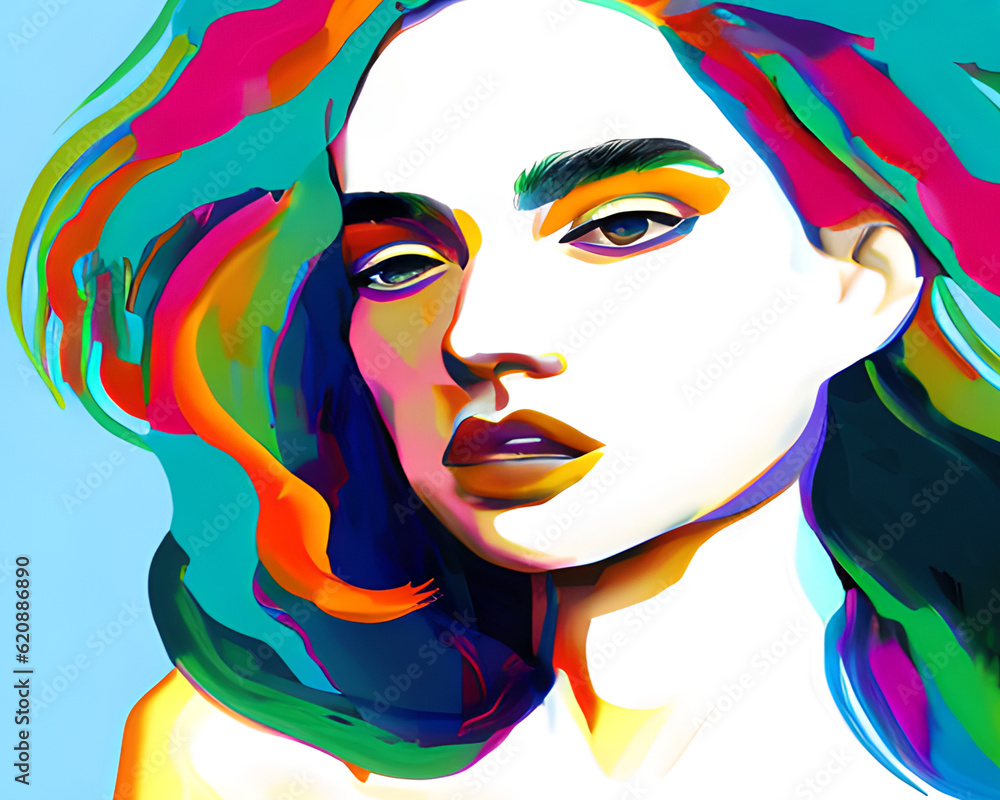 Obraz premium Portrait of a woman with colorful hair and make-up