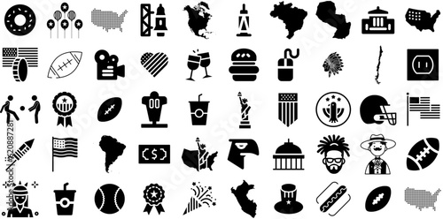 Mega Set Of American Icons Pack Hand-Drawn Isolated Drawing Web Icon Us  Rugby  July  Icon Pictograph Isolated On White
