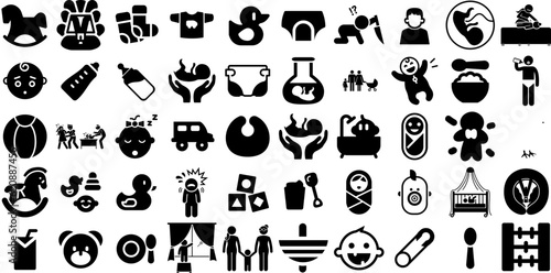 Big Set Of Baby Icons Pack Hand-Drawn Isolated Drawing Signs Set, Sweet, Health, People Pictograph For Apps And Websites photo