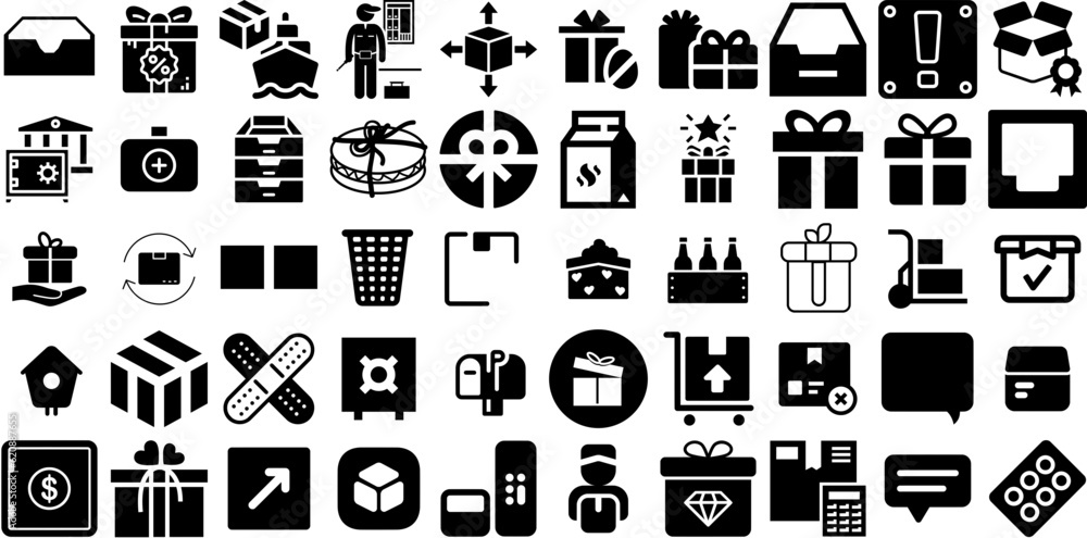 Massive Set Of Box Icons Bundle Black Infographic Clip Art Carousel ...