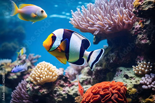 playfully clownfish in coral reef