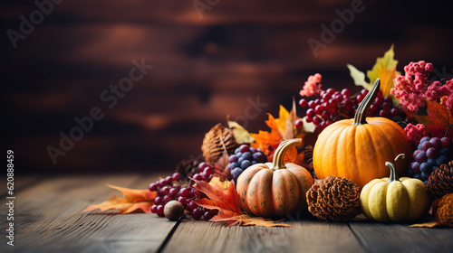Autumn Thanksgiving Colorful Setting Background. Generative Ai