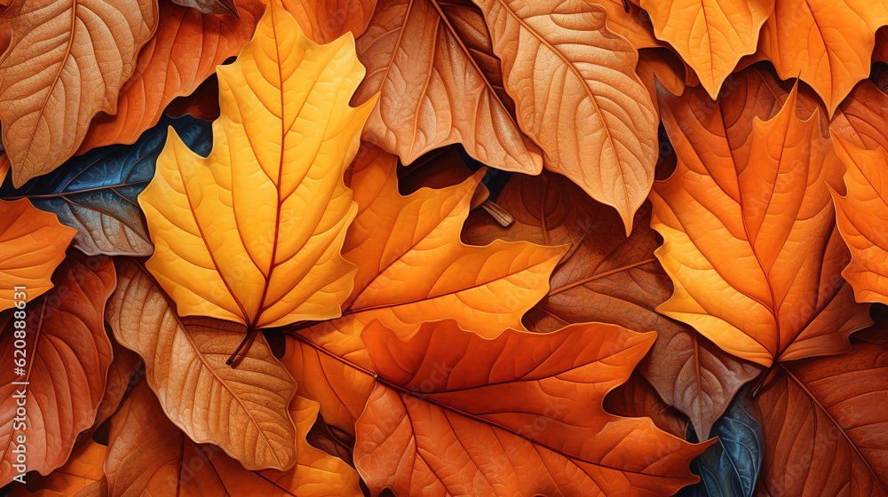 Autumn background with flat leaves. Generative Ai
