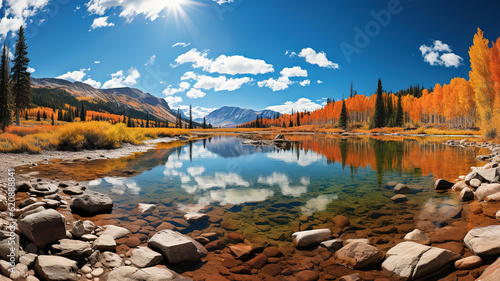 Lost Lake - Golden Autumn colors on the Kebler Pass in the Colorado Rocky Mountains. Generative Ai photo