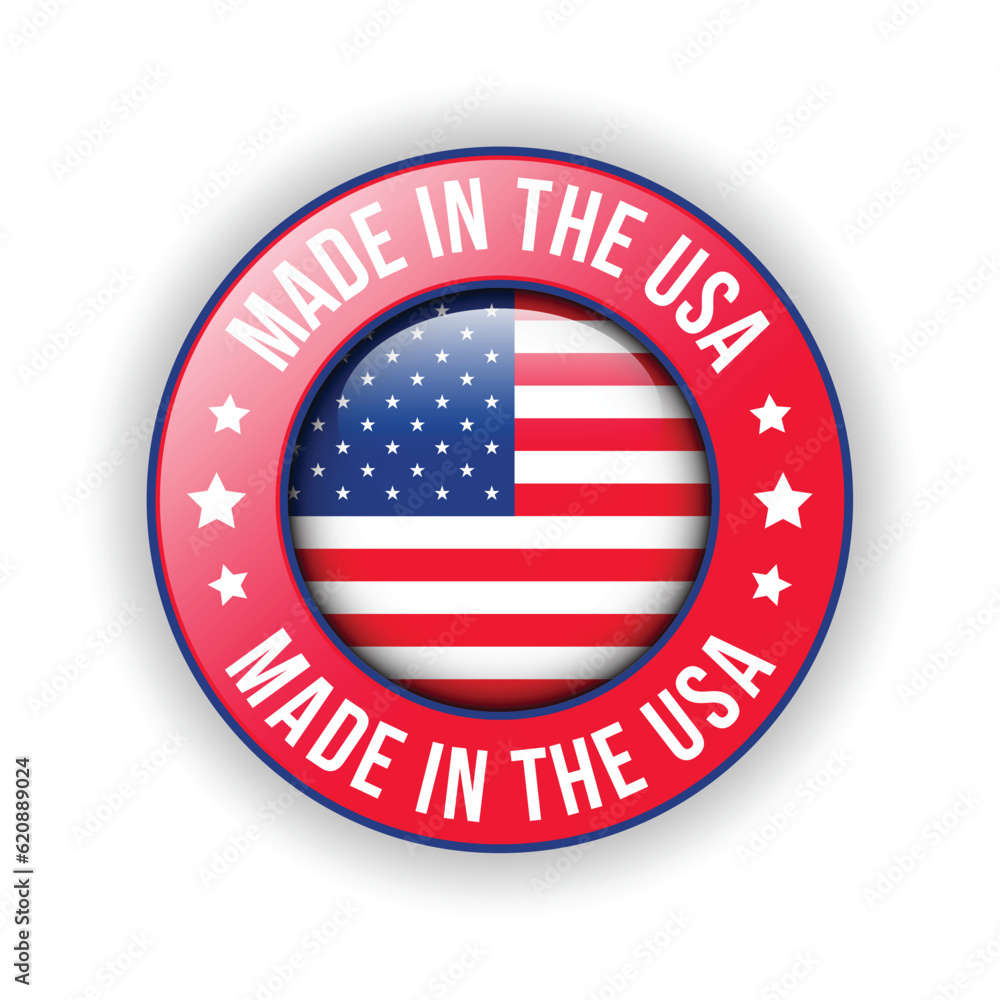 Glossy Made In USA Badge, Made In The United States, Made In The USA emblem, American Flag, Made In USA Seal, Made In USA vector, Icons, Original Product, Vector Illustration In 3D Realistic Mood Glossy Made In USA Badge, Made In The United States, Made In The USA emblem, American Flag, Made In USA Seal, Made In USA vector, Icons, Original Product, Vector Illustration In 3D Realistic Mood