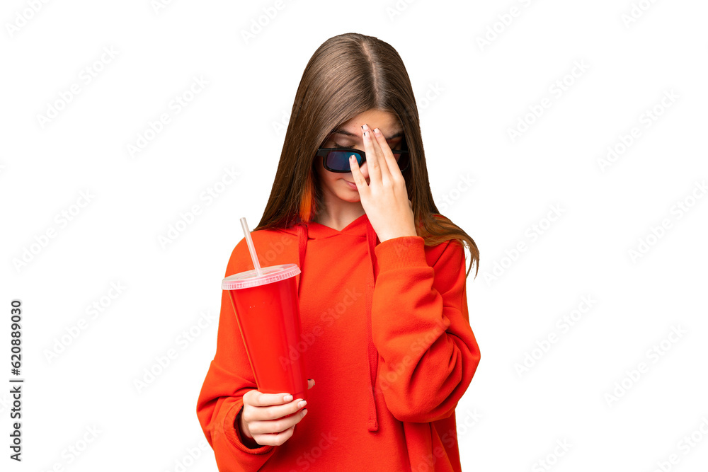 Teenager girl in a cinema over isolated chroma key background with tired and sick expression Teenager girl in a cinema over isolated chroma key background with tired and sick expression