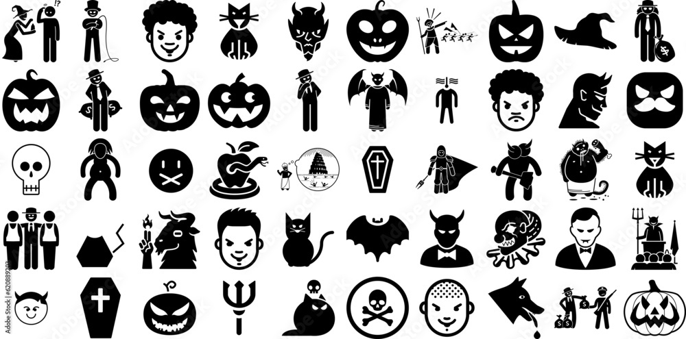 Big Collection Of Evil Icons Bundle Isolated Concept Symbol Face, Grunge, Skittish, Evil Illustration For Computer And Mobile