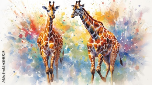 fluidity and unpredictability of watercolors by creating a dynamic and energetic Giraffe print. bold brushstrokes and splashes of color to depict the Giraffe movement and power