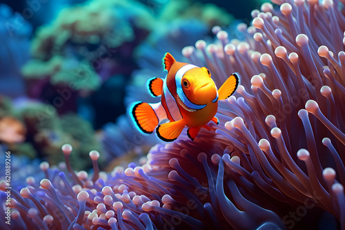 vibrant clownfish swimming in coral reef sea © AGSTRONAUT