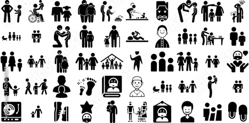 Big Collection Of Father Icons Bundle Hand-Drawn Black Design Symbol Father, Icon, People, Baby Doodle Isolated On White Background