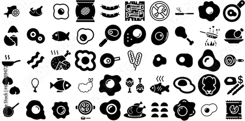 Huge Set Of Fried Icons Collection Hand-Drawn Isolated Cartoon Clip Art Food, Pastry, Pie, Icon Pictogram For Apps And Websites photo