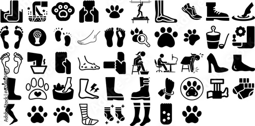Mega Set Of Foot Icons Set Linear Concept Pictograms Icon, Measurement, Spine, Foot Symbol Isolated On White Background