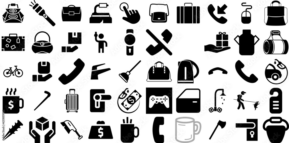 Huge Collection Of Handle Icons Collection Linear Simple Web Icon Logistic, Silhouette, Outline, Icon Elements Isolated On White