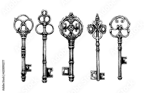 Victorian key collection vintage illustration Fototapet