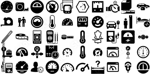 Big Collection Of Meter Icons Pack Hand-Drawn Isolated Design Web Icon Level, Construction, Low, Icon Logotype Isolated On White Background