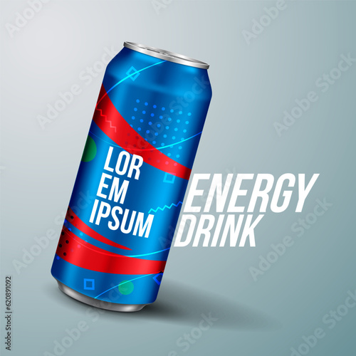 Aluminum can isolated on light background. Realistic metallic can for beer, soda, lemonade, juice, energy drink. Vector template for your design.