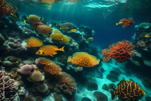 coral reef with fish wallpaper and background generated by AI