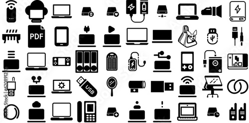 Huge Set Of Portable Icons Collection Isolated Concept Symbols Skin, Icon, Generate, Talkie Glyphs Isolated On White Background