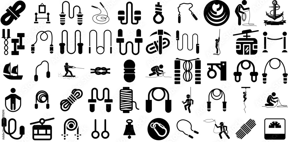 Ring Rope Pictogram Massive Collection Of Rope Icons Collection Solid Modern Pictograms ...