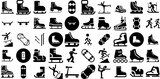 Huge Set Of Skate Icons Bundle Linear Cartoon Clip Art Flat, Rollerskate, Winter, Icon Pictogram Isolated On White Background