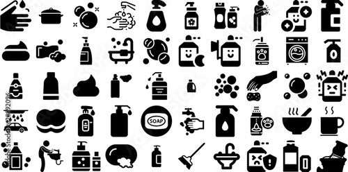 Massive Set Of Soap Icons Collection Flat Cartoon Pictogram Clean, Soap, Bathroom, Icon Doodles For Apps And Websites