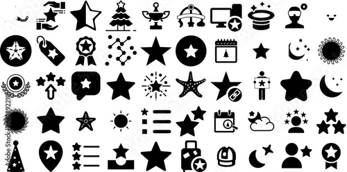 Huge Collection Of Star Icons Set Hand-Drawn Isolated Simple Web Icon Sweet, Festival, Scepter, Silhouette Silhouettes Isolated On White Background