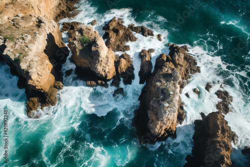 High angle shot of the beautiful rocky cliffs over the ocean photography