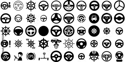 Big Set Of Steering Icons Collection Linear Vector Pictogram Icon, Steering, Vehicle, Wheel Logotype For Computer And Mobile
