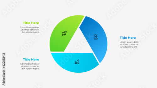 Circle diagram divided into 3 parts with a triangle in the center. Template of three options of business project infographic
