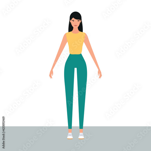 Beautiful Smiling Young Woman Looking Embarrassed Cartoon Vector Illustration on White Background.