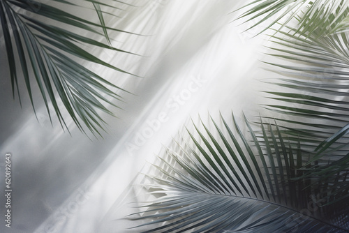 Tropical palm leaves in light gradient, pastel colors. minimal art concept. G...