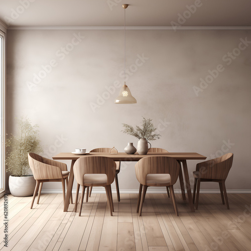 Dining room interior wall mockup, nordic style and cozy dining room mockup, empty wall mockup © thecreativesupplies