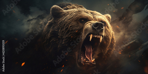 aggressive bear with sharp teeth, generative ai