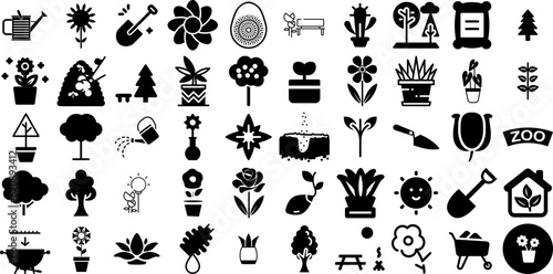 Big Set Of Garden Icons Bundle Black Simple Symbols Growing  Icon  Symbol  Tool Silhouettes Isolated On Transparent Background