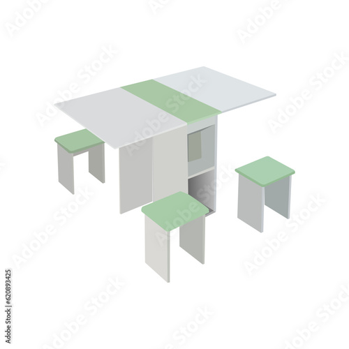 Reserved modern restaurant table with tablecloth, candles in candlestick, plant, wineglasses, reservation tabletop sign standing on it and two chairs. Bright colored cartoon vector illustration.