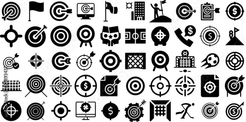 Big Collection Of Goal Icons Bundle Solid Modern Silhouettes Process, Icon, Thin, Team Pictograms Isolated On White Background