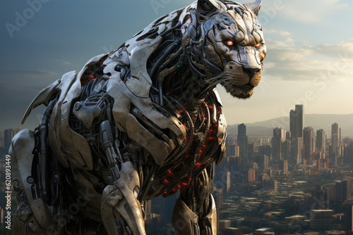 animal robot with cityscape on background © Tidarat