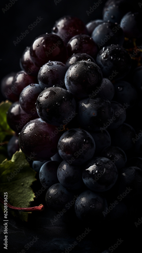 Fresh Pinot Noir grapes with drops of water. Generative AI Fresh Pinot Noir grapes with drops of water. Generative AI