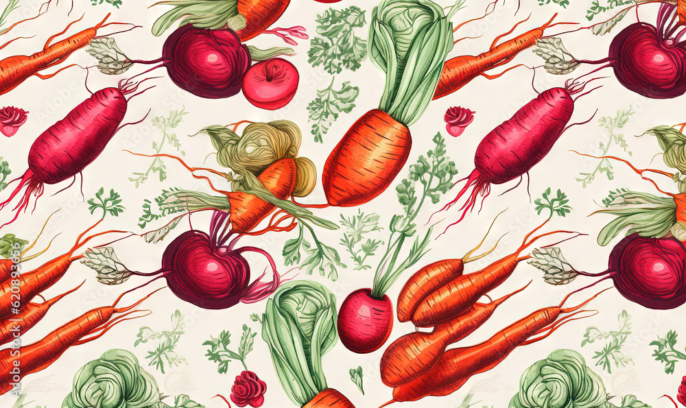 a bunch of carrots and radishes on a white background. generative ai a bunch of carrots and radishes on a white background. generative ai