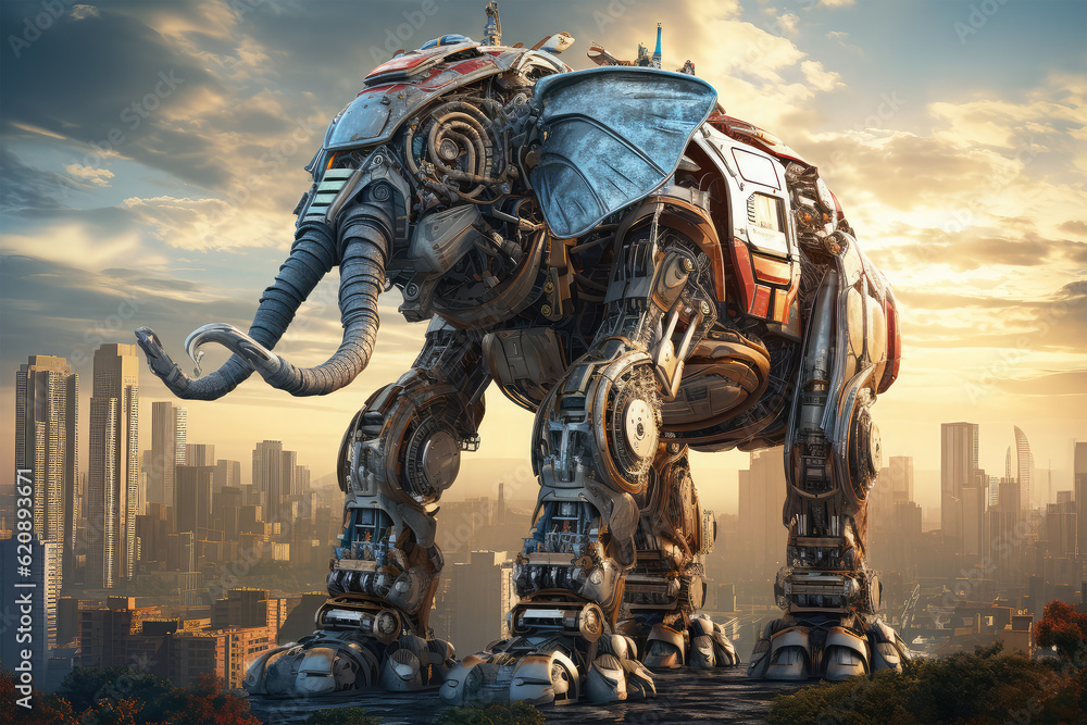 animal robot with cityscape on background animal robot with cityscape on background