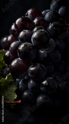 Fresh Pinot Noir grapes with drops of water. Generative AI