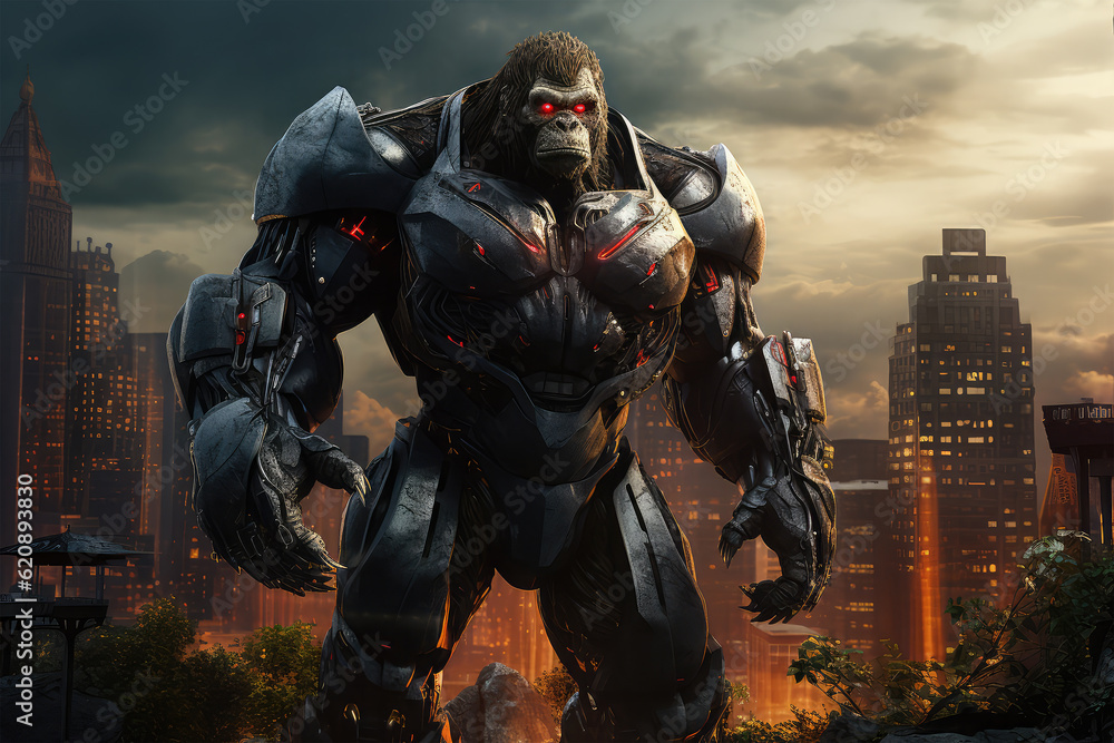 animal robot with cityscape on background animal robot with cityscape on background