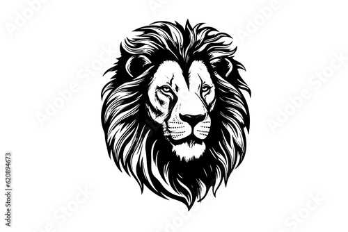 The lion head hand draw vintage engraving black and white vector illustration on a white background.