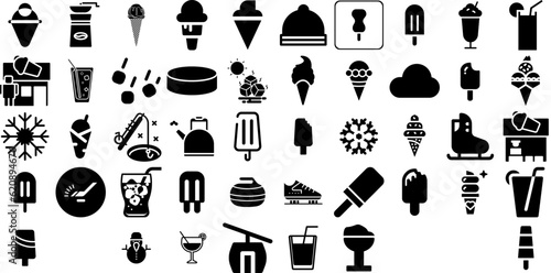 Huge Set Of Ice Icons Set Hand-Drawn Linear Vector Signs Ice, Icon, Sweet, Silhouette Illustration Vector Illustration