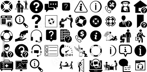 Mega Set Of Help Icons Bundle Black Simple Clip Art Team, Icon, Symbol, Solidarity Symbols For Computer And Mobile